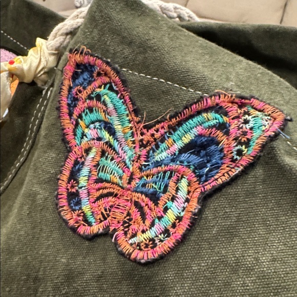 Free People Bag Been There Badge Green Oversized Large Weekender Travel Tote - Picture 12 of 17